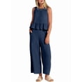 thumbnail image 3 of Women'S Pants Sets 2 Piece Outfits Sleeveless Round Neck Tank Tops Elastic Waist Wide Leg Navy Blue XL, 3 of 9