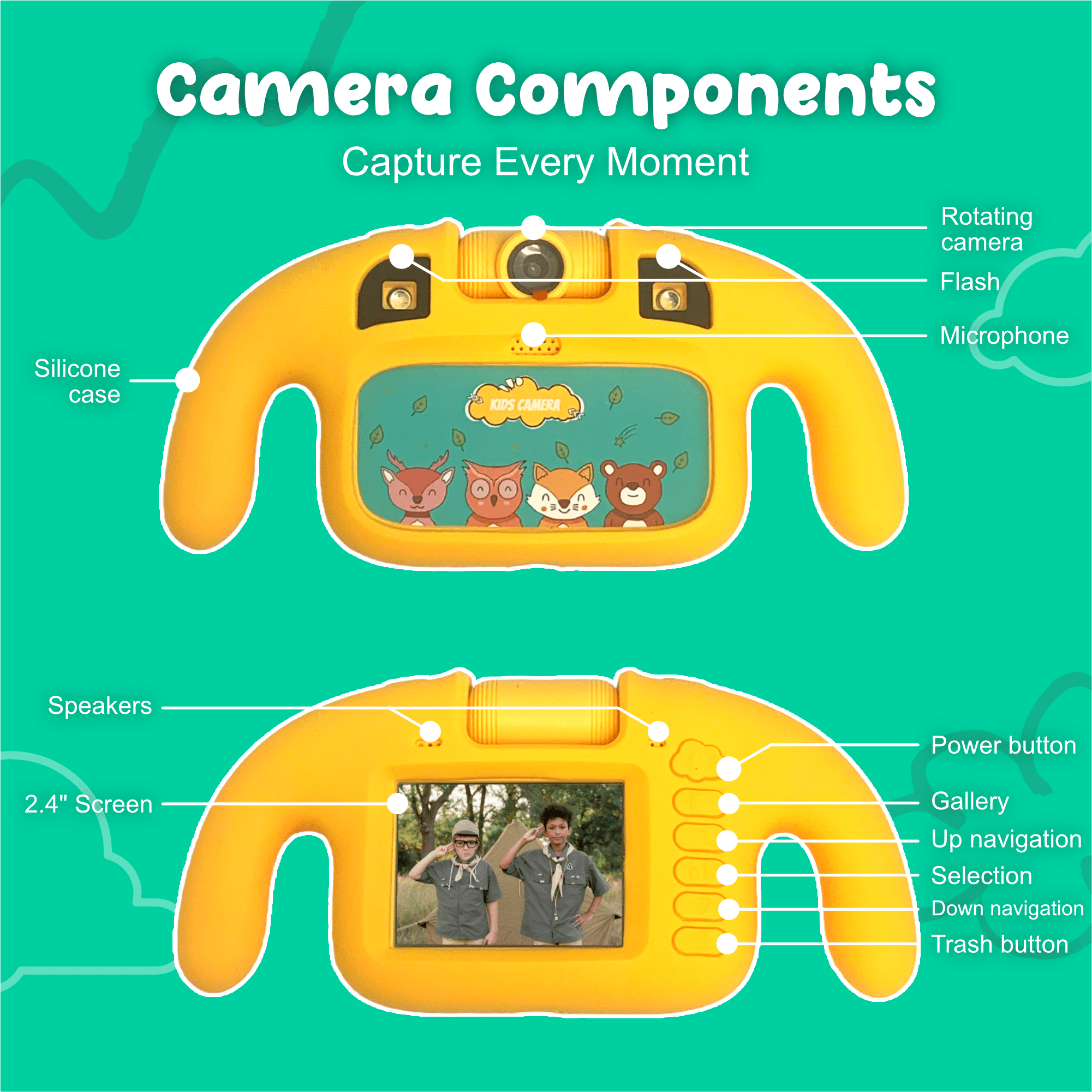Contixo Waterproof Kids Camera, 1080p HD Digital Camera Toy with 5x Zoom and Built-In Games, Green