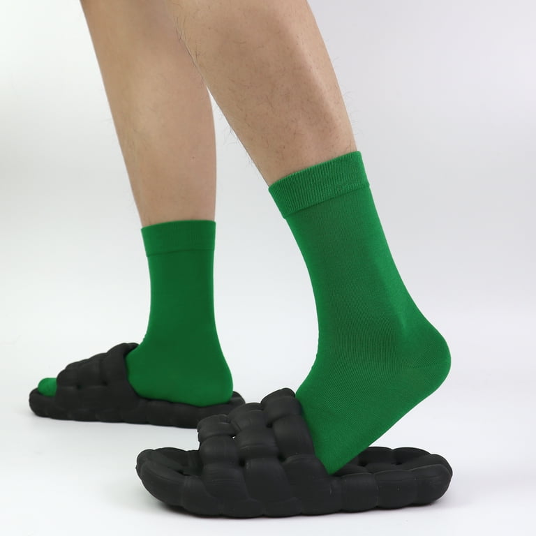 mens neon dress socks Sakusock Men's Colorful Combed Cotton Crew Socks Dress Neon Vivid Color Sport Crazy Fashion Socks 4-pack (11-14, Green)