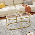 thumbnail image 4 of Oval Coffee Table with Tempered Glass Top - Modern Gold Accent Table, 4 of 9