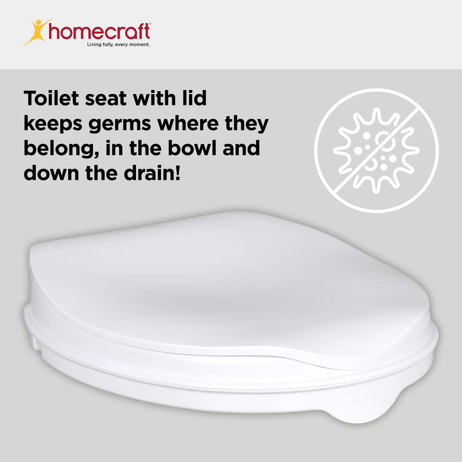 Homecraft Savanah Raised Toilet Seat with Lid, 2" High, 1 Pack