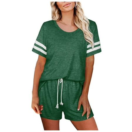 

Outfmvch women s pants Home Sleepwear Round Neck Short Sleeve Stripe Two-Piece Sets pants for women cargo pants