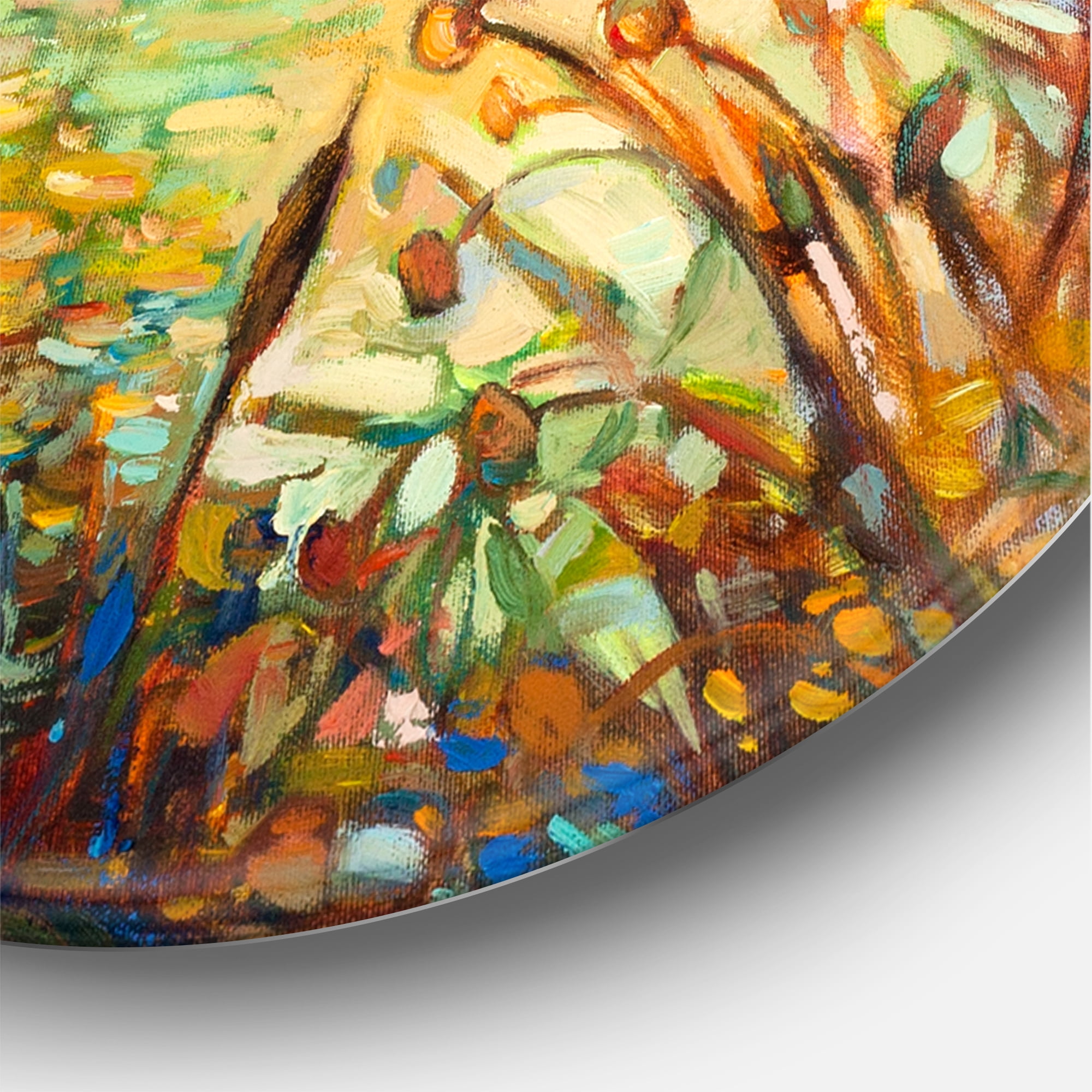 Designart 'Orange Autumn Forest Reflects On River' Lake House Circle Metal Wall Art 29x29 - Disc of 29