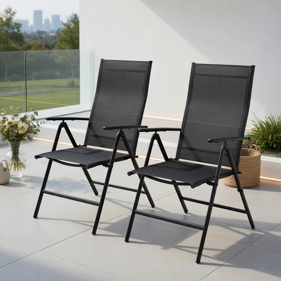 Resenkos Set of 2 Adjustable Portable Patio Folding Dining Chair Recliners-Black, Outdoor Dining Chair for Outside Patio, All Weather, Porch, Garden, Poolside