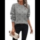 thumbnail image 1 of Suéteres de Lunares para Mujer, Jersey de Punto de Larga y Cuello Redondo. Gris L, 1 of 9