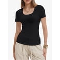 thumbnail image 4 of Women's Casual Short Sleeve Scoop Neck Summer Tops Ribbed Knit Slim Fit Tee Shirts, 4 of 4