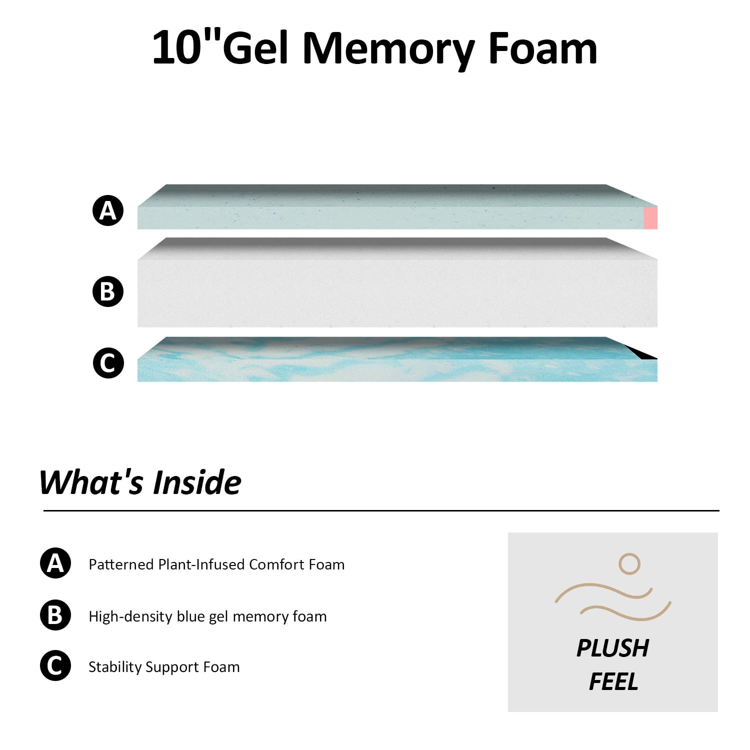 10 Inch King Size Extra Firm Memory Foam Mattress, Tea Gel Infused Foam for Cool Sleep & Pressure Relief, Bed in a Box, CertiPUR-US Certified