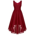 thumbnail image 3 of iiniim Girls V Neck Chiffon Asymmetrical Prom Party Flower Girls Bridesmaid Wedding Dress A Burgundy 16, 3 of 7