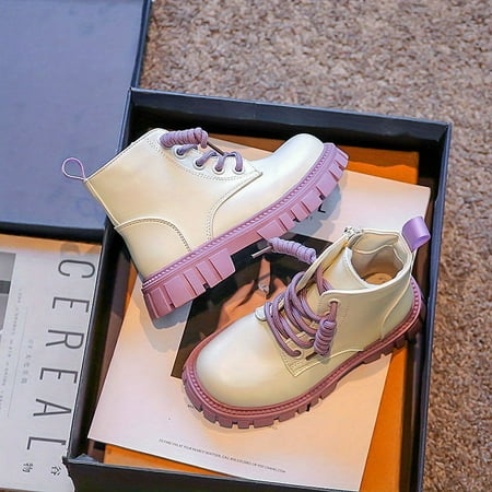 

Casual Cool Ankle-high Lace Up Boots For Girls Kids Comfortable Non Slip Boots For Indoor Outdoor Travel Autumn And Winter