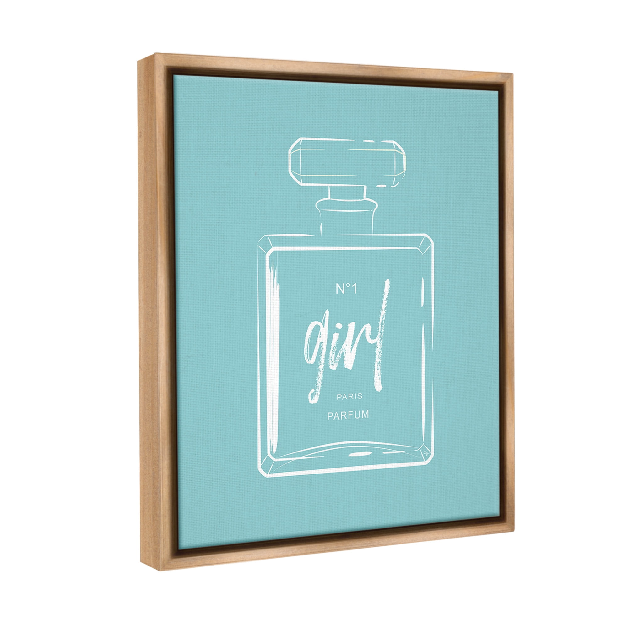 Stupell Industries Perfume Bottle on Blue Beauty & Fashion Painting Brown Floater Framed Canvas Art Print Wall Art, 17 x 21