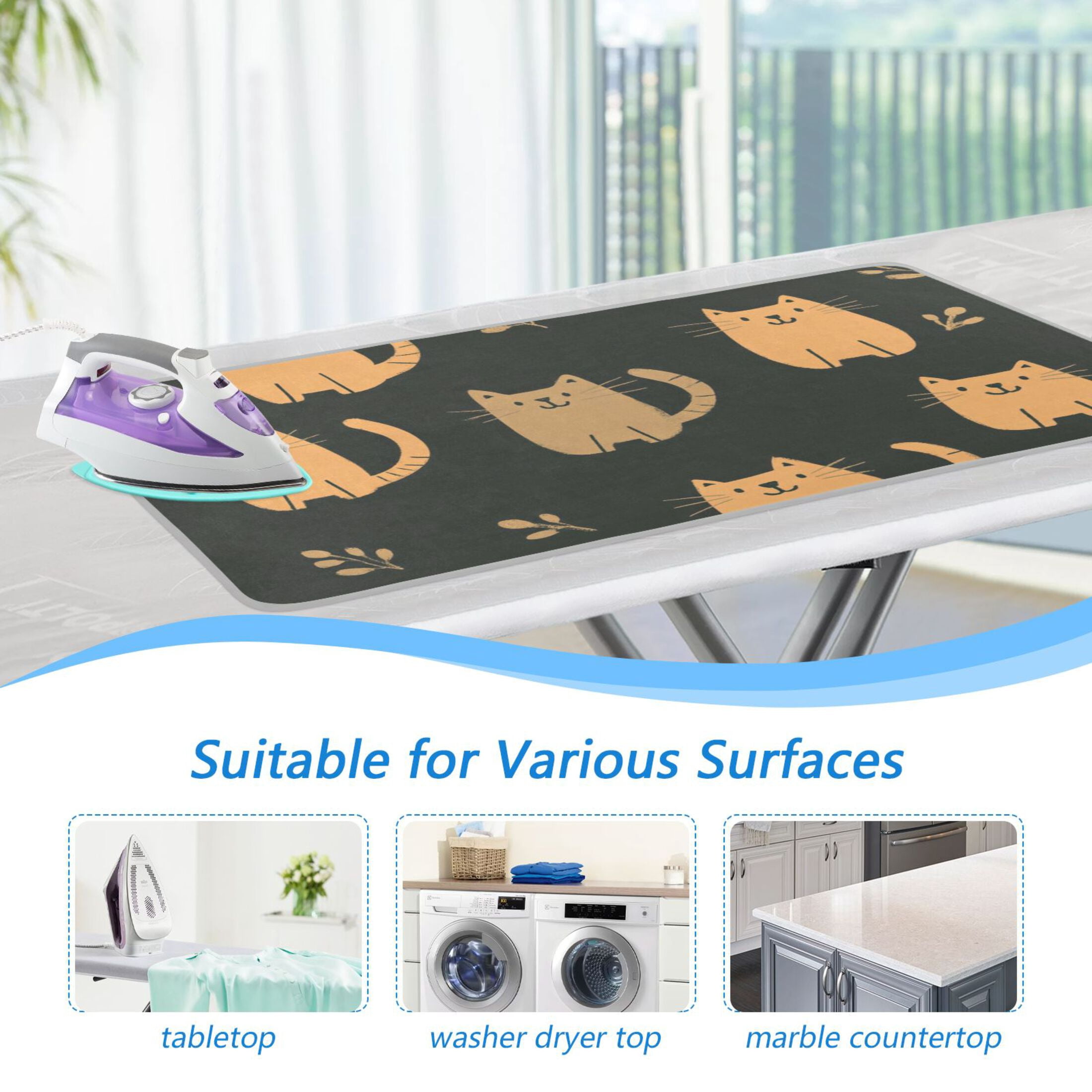 Cute Brown Cat Ironing Mat Blanket for Table Top Travel Portable Ironing Board Pad 47.2x27.6 Inch