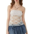 thumbnail image 2 of Yunliwuli Women Tube Tops Floral Print Lace Mesh Sheer Boat Neck Strapless Tops Summer Backless Bandeau Shirts, 2 of 10