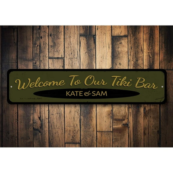 Welcome to our Tiki Bar Novelty Sign, Metal Wall Decor - 4x18 inches