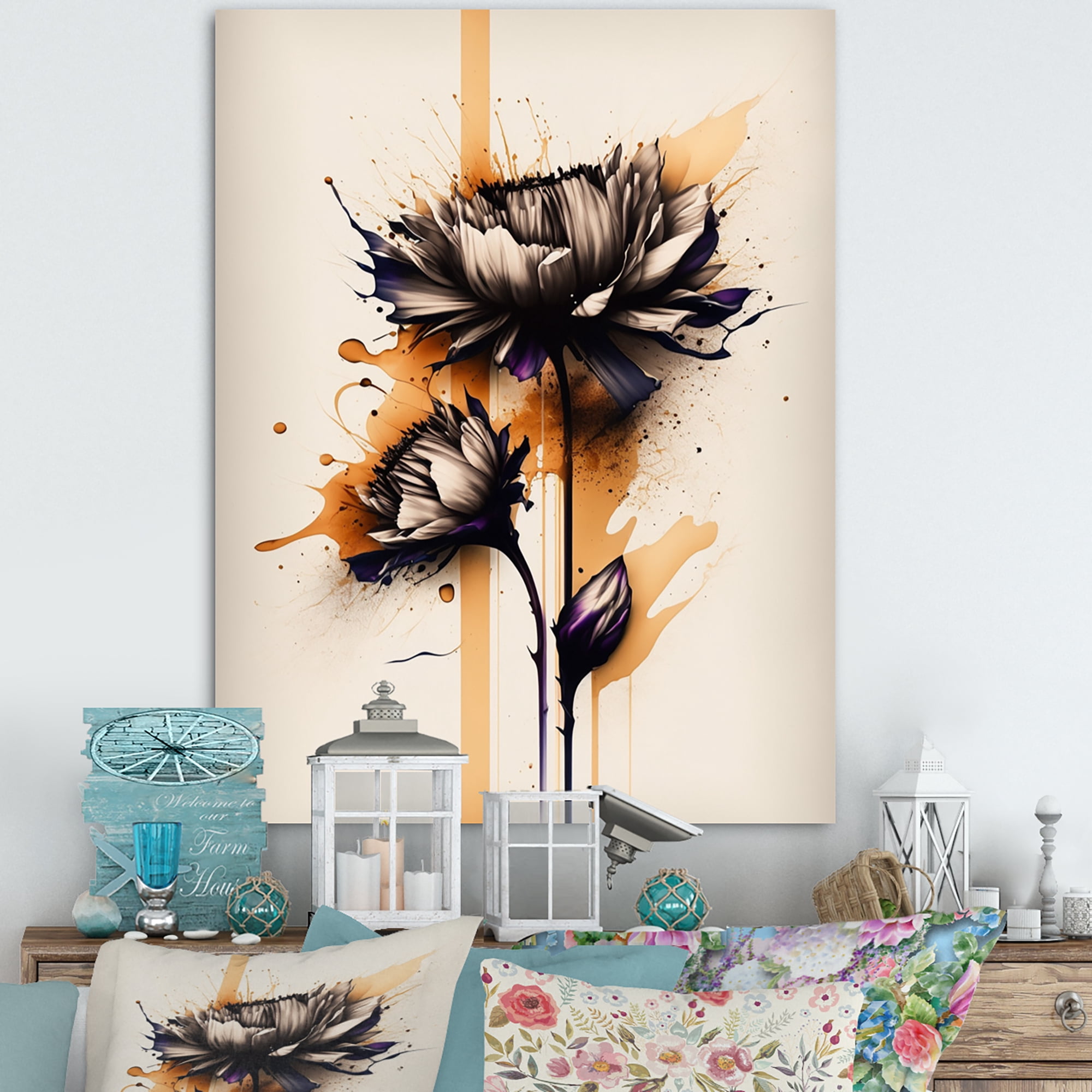 Designart Orange Dahlia Flower On Abstract Fusion II Canvas Wall Art