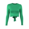 thumbnail image 2 of Seyurigaoka Women Knitted Ribbed Crop Tops Solid Color Round Neck Long Sleeve Tie-Up Backless T-Shirts Spring Autumn Slim Fit Streetwear, 2 of 9