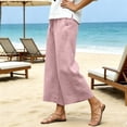 thumbnail image 4 of Juslio Women Pants Casual Breathable Wide-Leg Pants, Linen with Pockets Drawstring Pants Pink L, 4 of 5