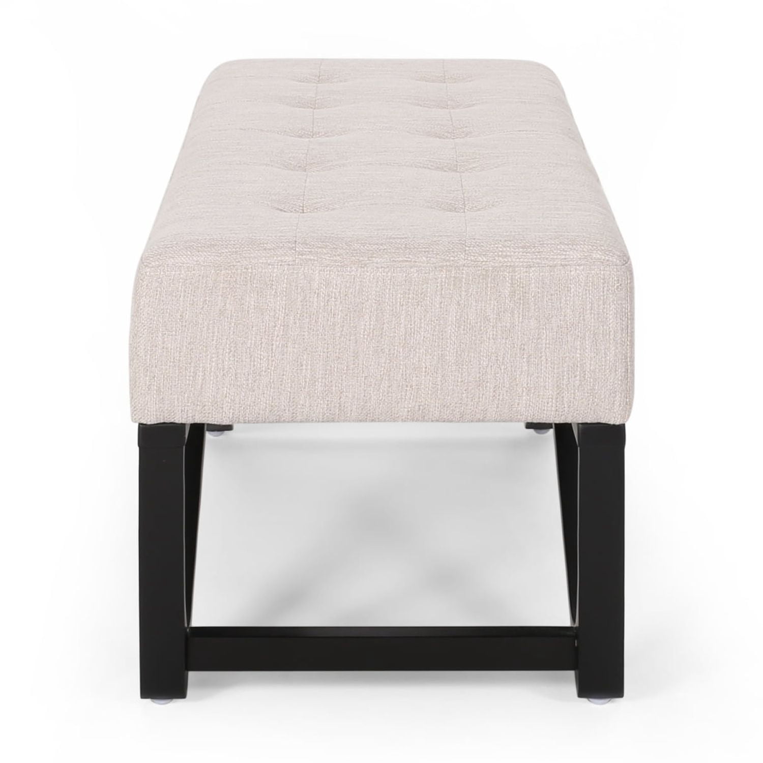 Modern Faux Wood Ottoman with Plush, Button-Tufted Top