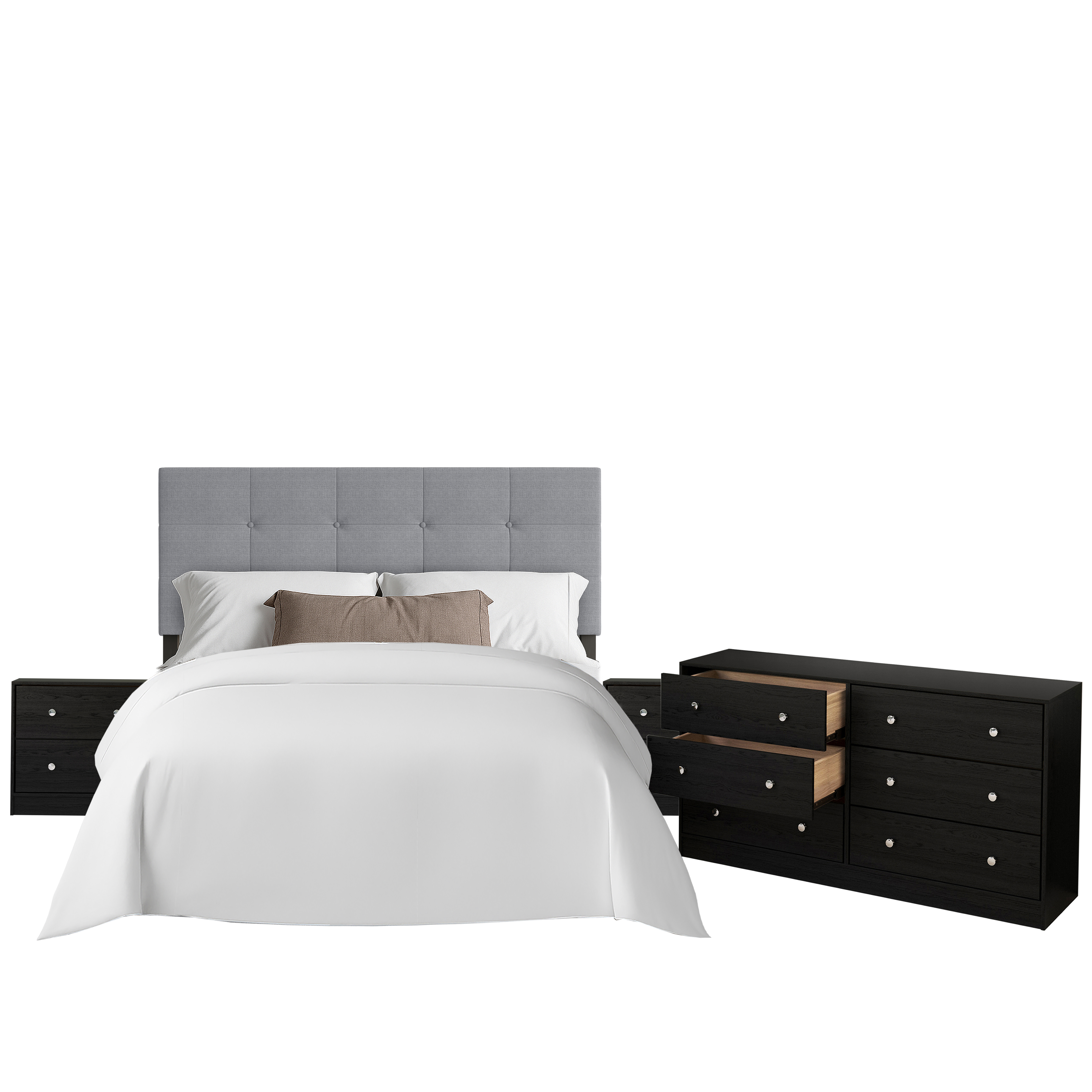 Home Design Gina Upholstered Headboard with Altoona Dresser and 2 Nightstands; Bedroom Set