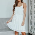 thumbnail image 3 of WaiiMak Women Chiffon Pom O-Neck Solid Sleevless Sling Drawstring Short Skirt Mini Dress, 3 of 6
