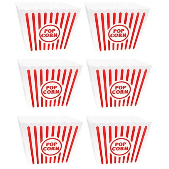A1 UNLIMITED Large Popcorn Tub, White and Red Plastic Popcorn Bucket Reusable Bowl for Home Theater Movie Nights Concession Holiday Carnival Birthday Themed Party Decorations 6 Pack
