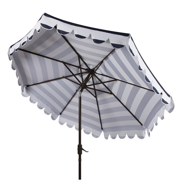 Safavieh Maui 9' Market Crank Striped Tilt Patio Umbrella, Navy/White