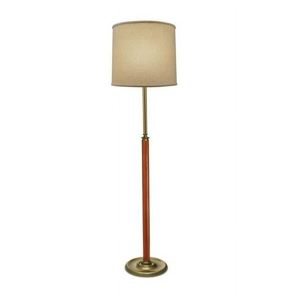 Stiffel FL-6654-A2206-AB 65 in. Antique Brass & Faux Brown Leather Floor Lamp with Bombay Natural Shade