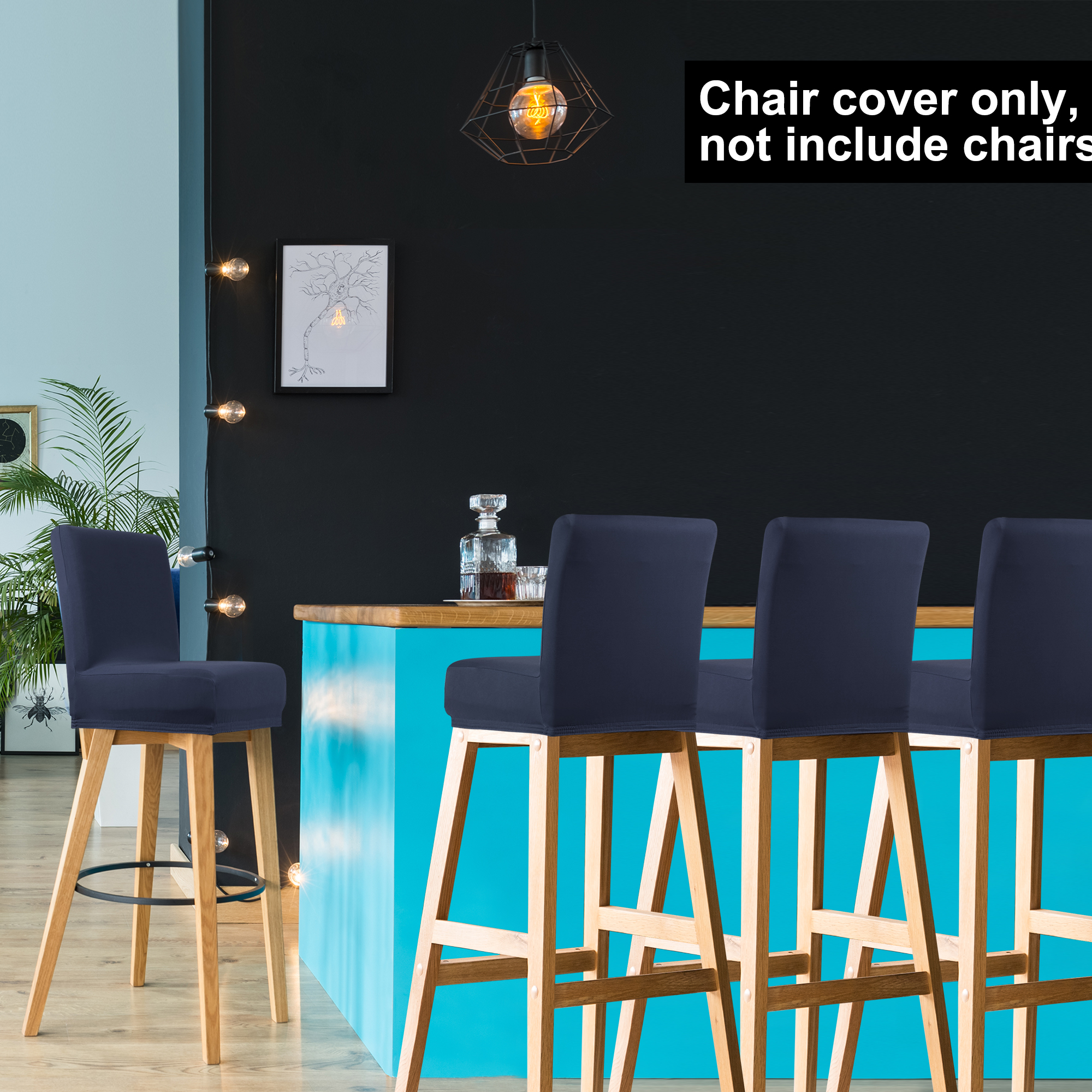 Unique Bargains Bar Stool Covers Counter Height Side Chair Slipcover Dark Blue 4 Pcs