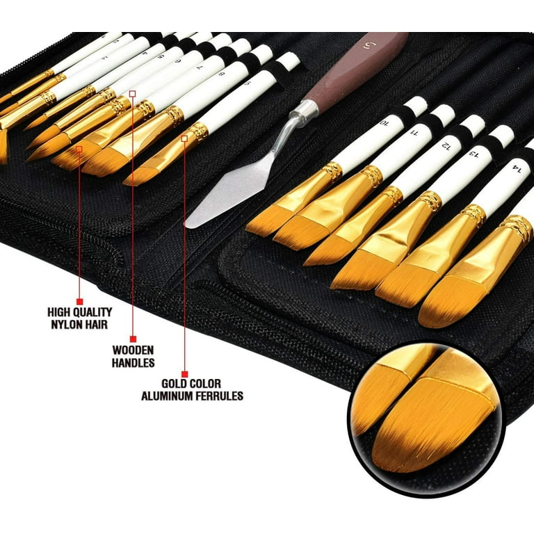 18pcs Paint Brush Set, Expert Series, Enhanced Synthetic Brush Set With  Cloth Roll And Palette Knife For Acrylic, Oil, Watercolor And Gouache