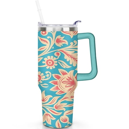 

Bohemia 40oz Handle Flip Straw Lid Tumbler Stainless Steel Vacuum Insulated Leak Proof Travel Mug Gift for Him Her