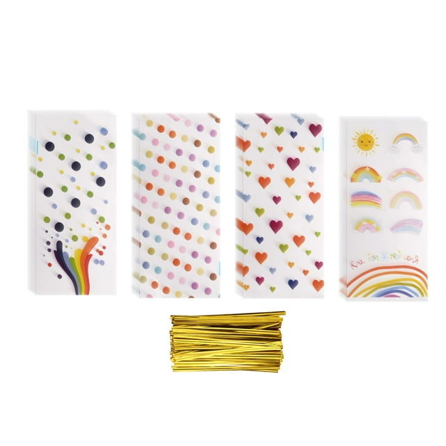 100 Pcs Bolsas de Celofán para Dulces, 10.6" x 5.1" Bolsas de Celofán Transparentes Planas de Plástico con Cierres de Torcido, Multicolor