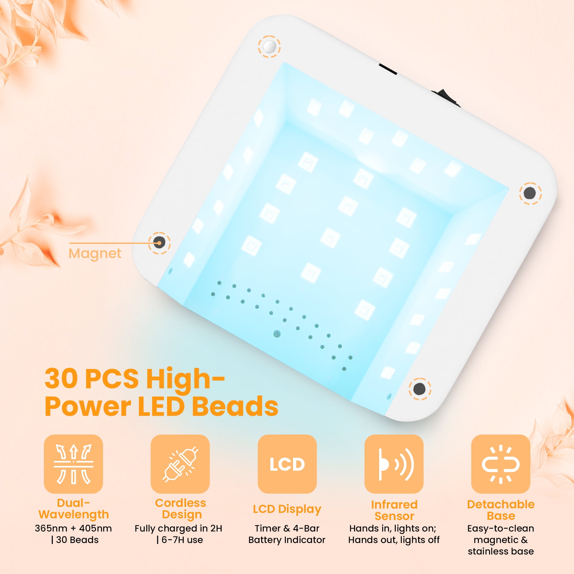 Cordless UV LED Nail Lamp, 60W Rechargeable Nail Dryer Gel Polish Light, Intelligent Auto Sensor LCD Display Nail Lamp  With 4 Timer Setting