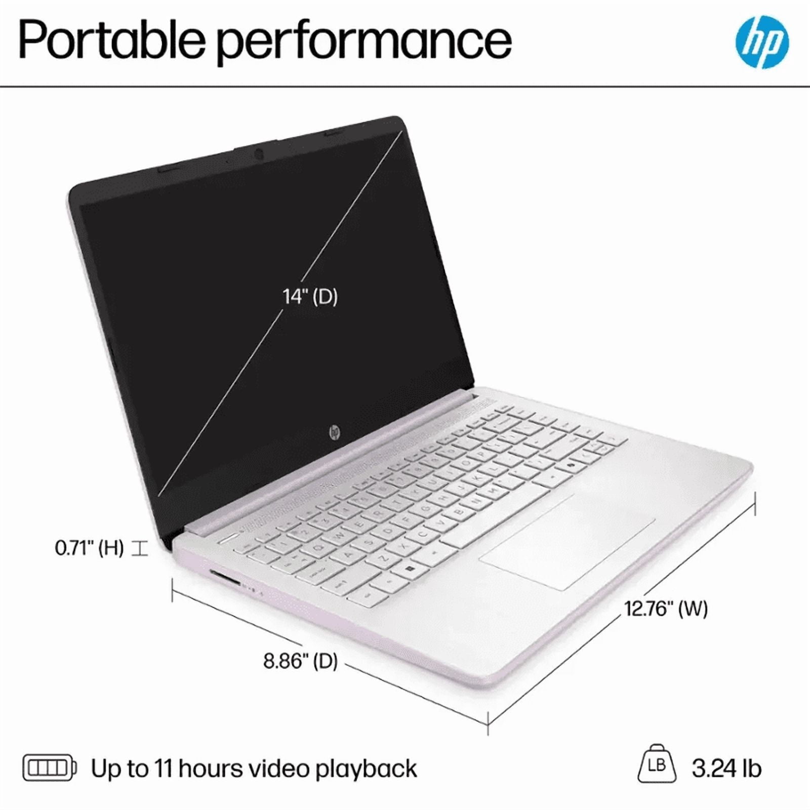 HP 14 Inch LED Laptop for Student & Business, 32GB RAM 640GB Storage (128GB UFS+512GB SD Card), Copilot Laptop, Windows 11, 1-Year Office 365, 4-core Intel Processor, NLY Earphones, Honey Lavender