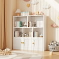 thumbnail image 4 of Metal Kids Bookcase Shelf Storage Cabinet with 3 Doors and 5 Open Cubbies Black White, 4 of 5