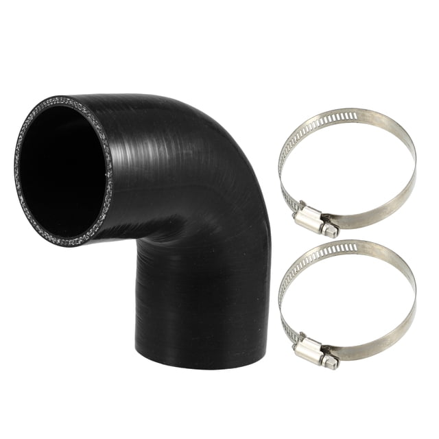Manguera de silicona Unique Bargains Codo de 90 grados ID 63mm 2.5 color negro para tubería de entrada de Intercooler con 2 abrazaderas