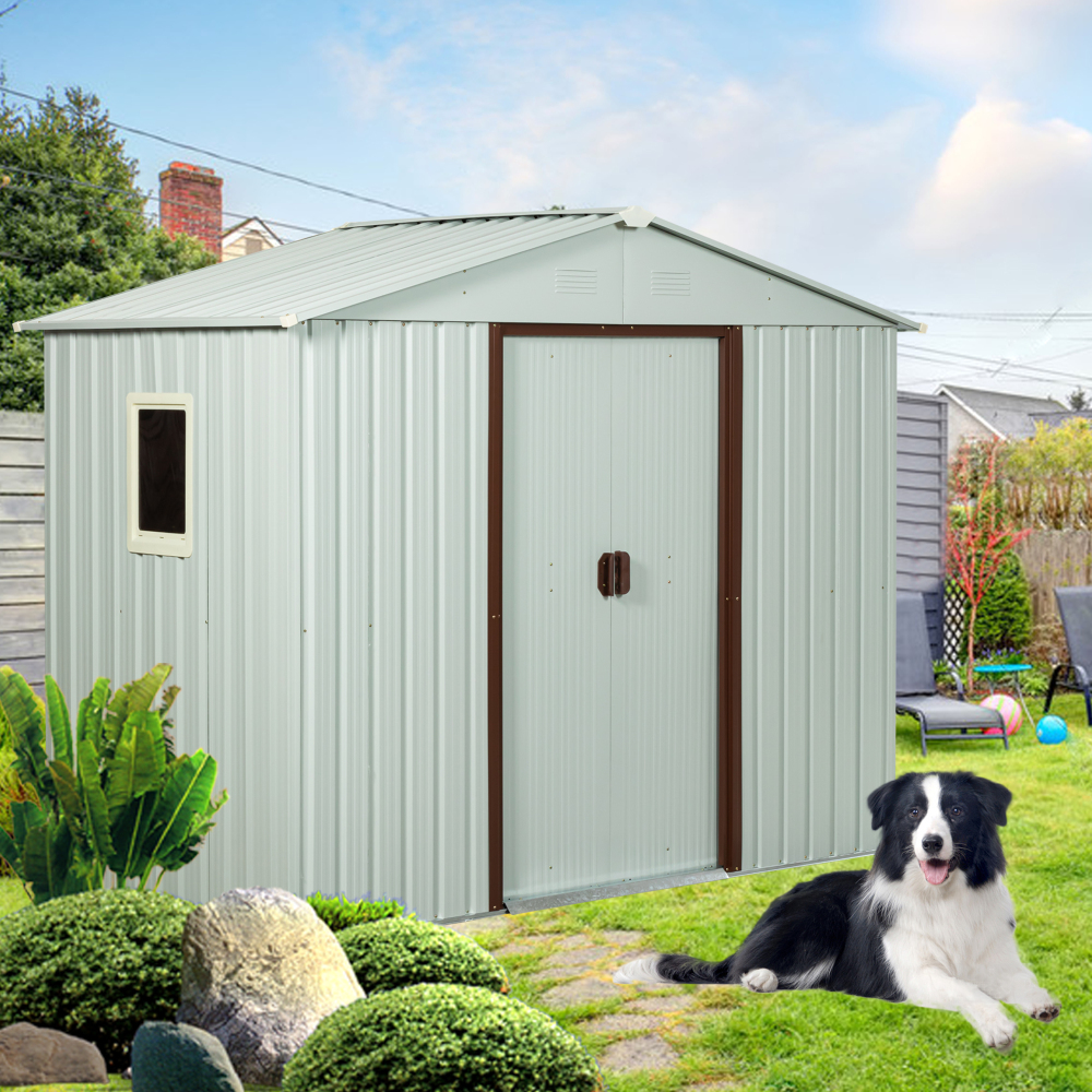 8x4 FT White Metal Storage Shed, Galvanized Steel with Ventilation Window for Garden & Outdoor Equipment Storage