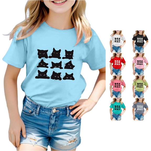 WhouRiu Girls Cartoon Graphic Tees Kids Short Sleeve Crew Neck Tshirt Comfortable Cute Casual Summer T Shirts,3-4 Years