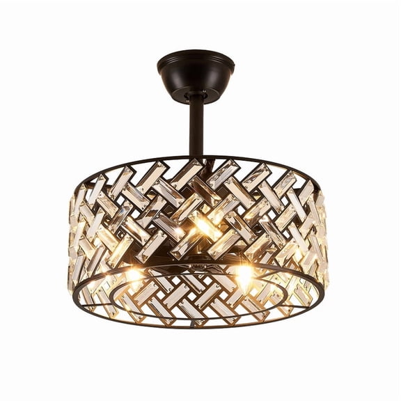 TICOZE 18 Inch Crystal Cage Ceiling Fan with Remote Control Quiet Motor Fan Light Indoor Crystal Chandelier Ceiling Fan for Bedroom, Living Room, Dining Room Matte Black (Bulbs Not Included)