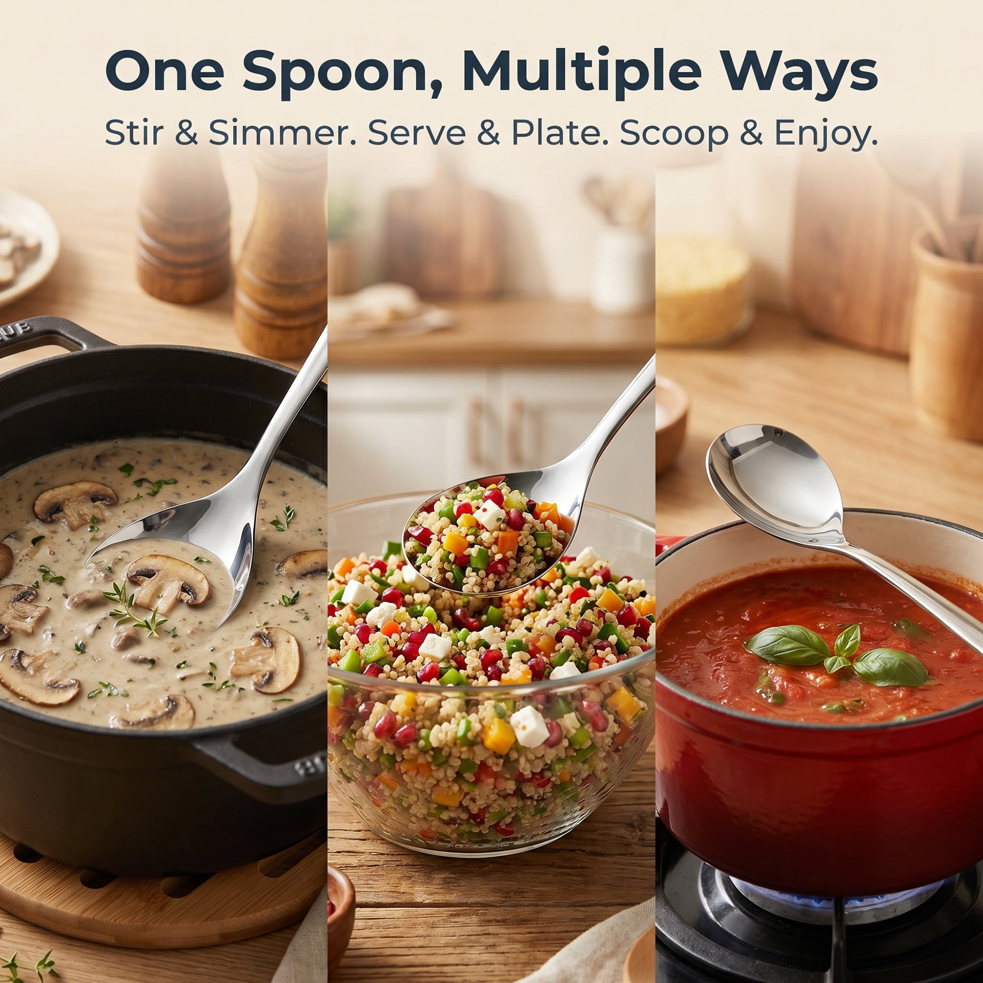 Unique Bargains Heat Resistant Spoon for Non Stick Cookware Soup spoon-Silver 12.5"x3.1"