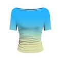 thumbnail image 7 of DeHolifer Women's Tops Casual Plaid Printed Crewneck Short Sleeve Lightweight Summer Trendy Tee Tops Yellow S, 7 of 7