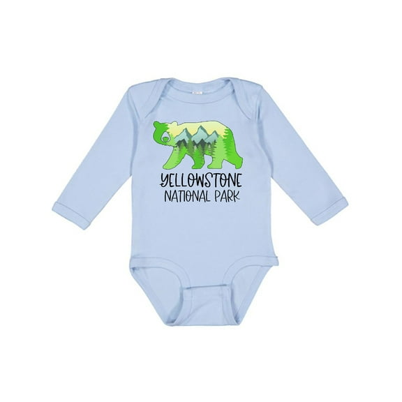 Inktastic Yellowstone National Park Mountains and Bear Shape Boys or Girls Long Sleeve Baby Bodysuit