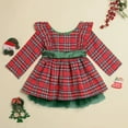 thumbnail image 5 of Zhuashum Toddler Girl Dress 2-3 Years Toddler Christmas Long Sleeve Lace Plaid Prints Princess Dress Xmas Party Bowknot Dresses Cute Wear Red, 5 of 8