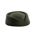 thumbnail image 4 of Women's Vintage Wool Felt Pillbox Hat - Elegant Stewardess Cap & Teardrop Cocktail Hat, Formal Uniform Beret for Party, Work & Church Army Green, 4 of 4