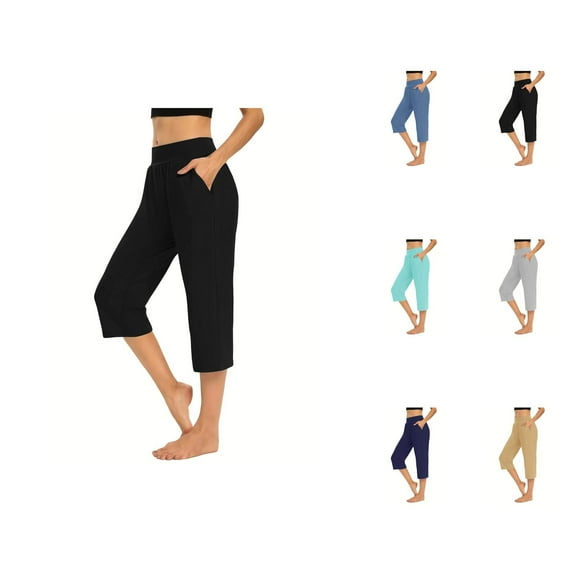 Capri Pants for Women 2025 Solid Color Lightweight Stretchy Casual Loose Capris with Pockets Womens Cropped Pants
