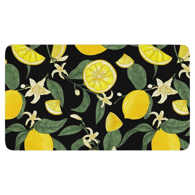 Lemon Fruit Linen Nonslip Floor Mat, Entryway Doormat Durable Low-Profile Mat Home Decor, Throw Rugs Washable Kitchen Bathroom Laundry Bedroom Living Room Door Mats 30x17in