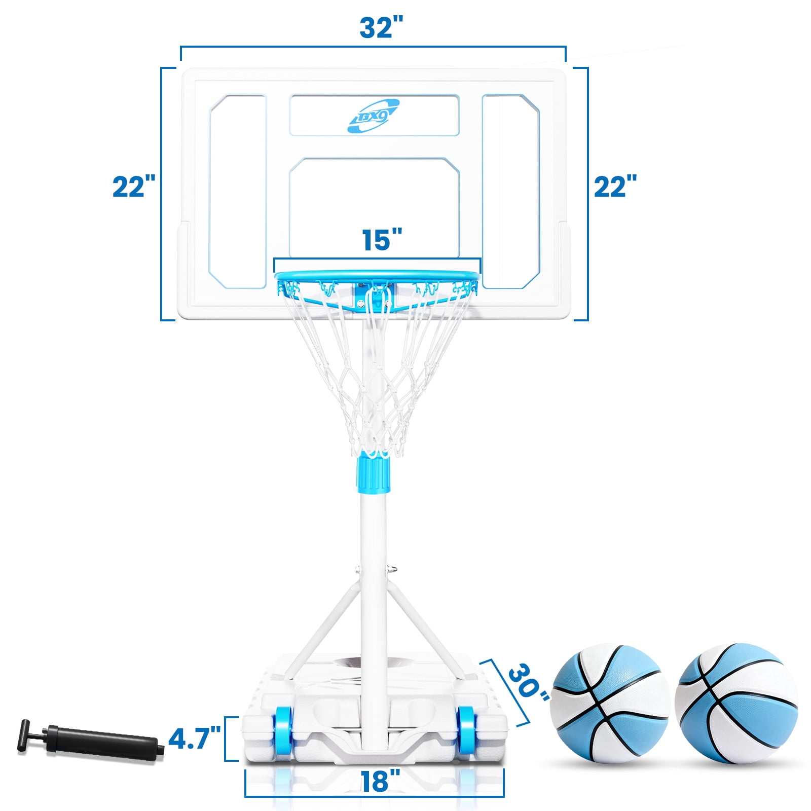 Portable Pool Basketball Hoop Poolside, Adjustable Basketball Hoop for Kid/Adults