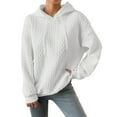 thumbnail image 2 of White Womens Tops Women's Textured Long Sleeve Drop Shoulder Drawstring Pullover Solid Hoodie Fall Outfits for Women 2025, 2 of 6