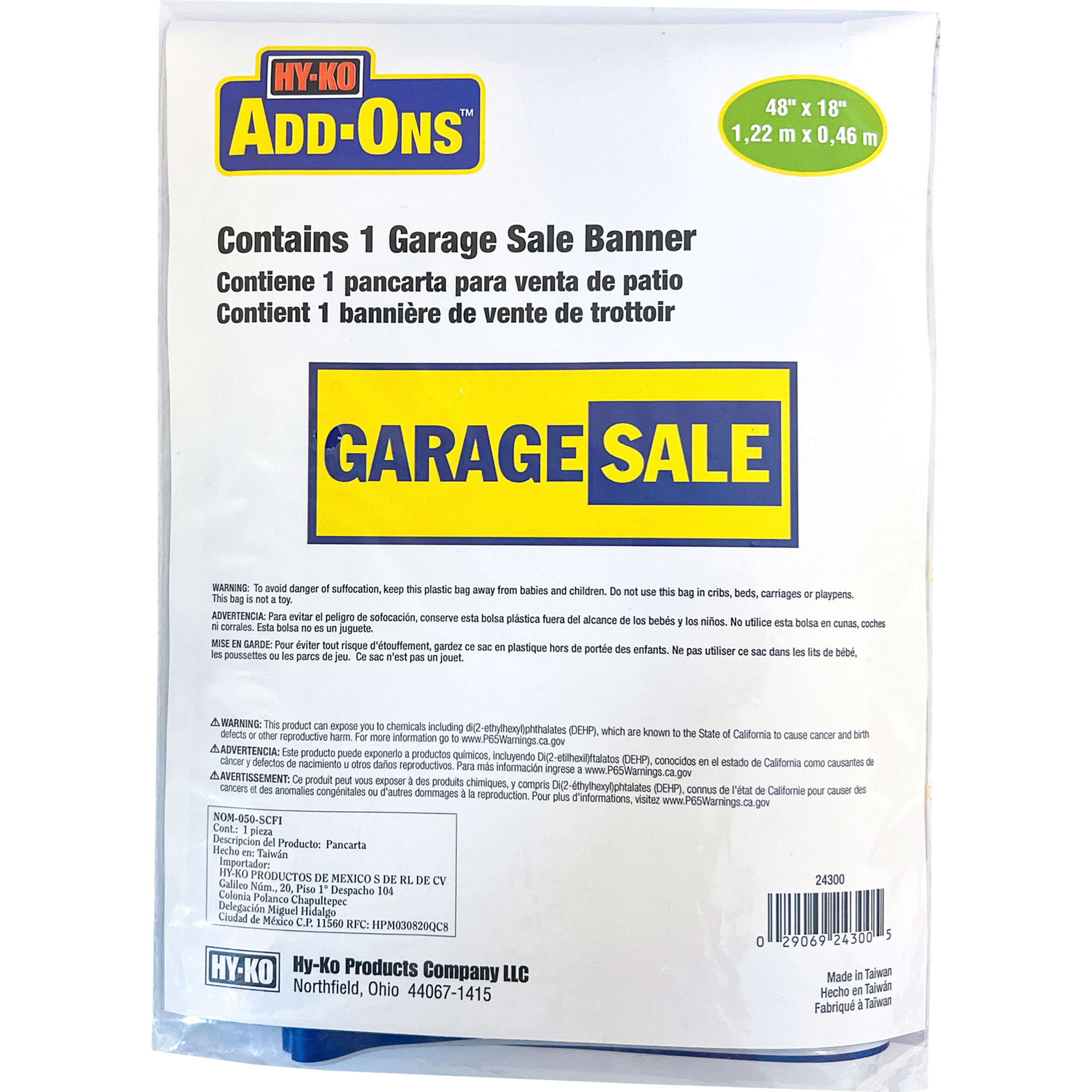 HY-KO Garage Sale Banner, 18" x 48", Plastic, Yellow/Blue, Reusable