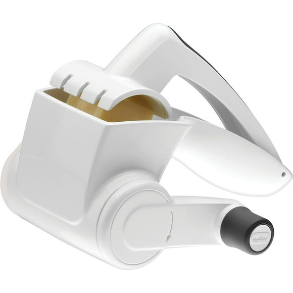 Zyliss Râpe à Fromage Professionnelle, Certifiée NSF - Râpe à Fromage Rotative - Râpe à Fromage Portative avec Poignée - Râpe à Légumes, Chocolat, Fromage Dur et Noix - Blanc