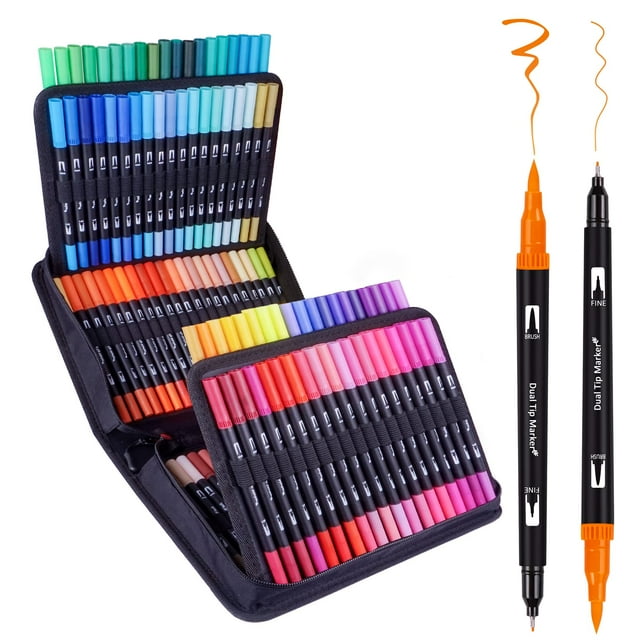 Dual Brush Marker Pens, 120 Colors Art Markers Set with Fine Tip and Brush Tip