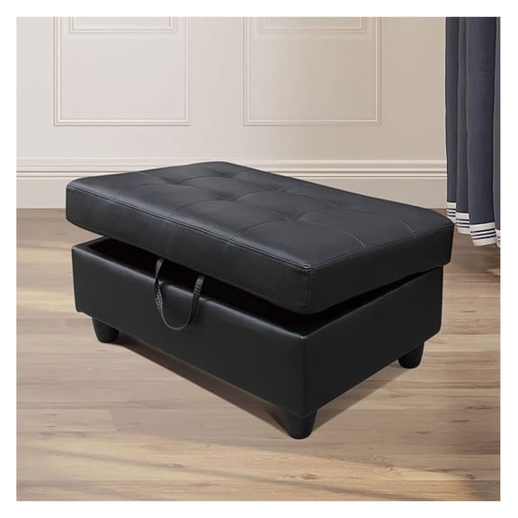 35'' Ottoman with Storage, Storage Ottoman Foot Rest for Living Room,Faux Leather Storage Ottoman, Black